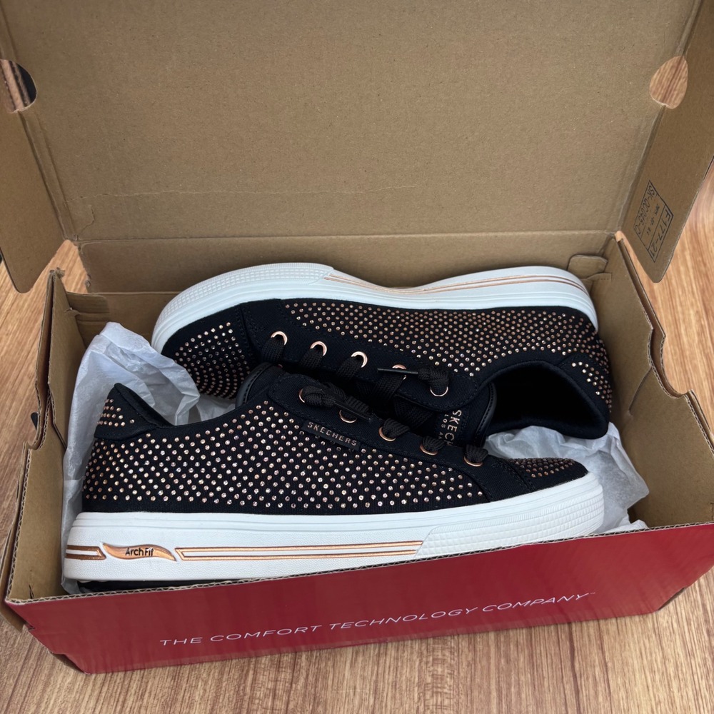 Skechers Arch Fit Sneakers Womens 6.5 Black Rose Gold New Rhinestone 177221 NEW - Picture 7 of 7